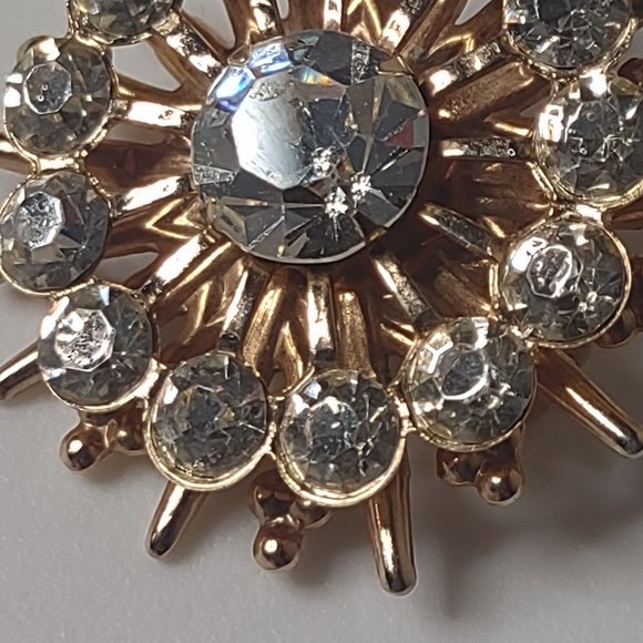 Vintage Small Metal And Clear Glass Decorative Brooch - Picture 9 of 14